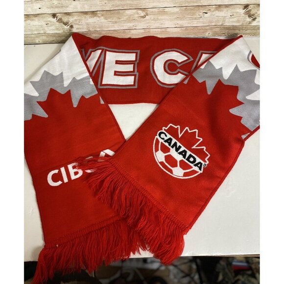 Canada Knit Scarf Muffler Team Hockey Fan Reversible CIBC Sponsor Fringe - Picture 10 of 10